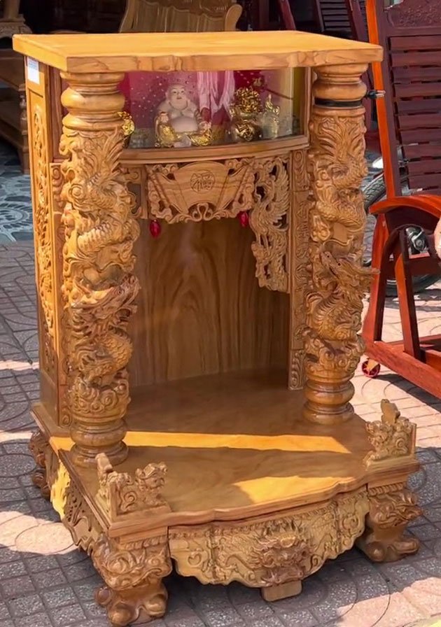 Bàn thờ Thần Tài Ông Địa gỗ gõ đỏ tự nhiên cao cấp