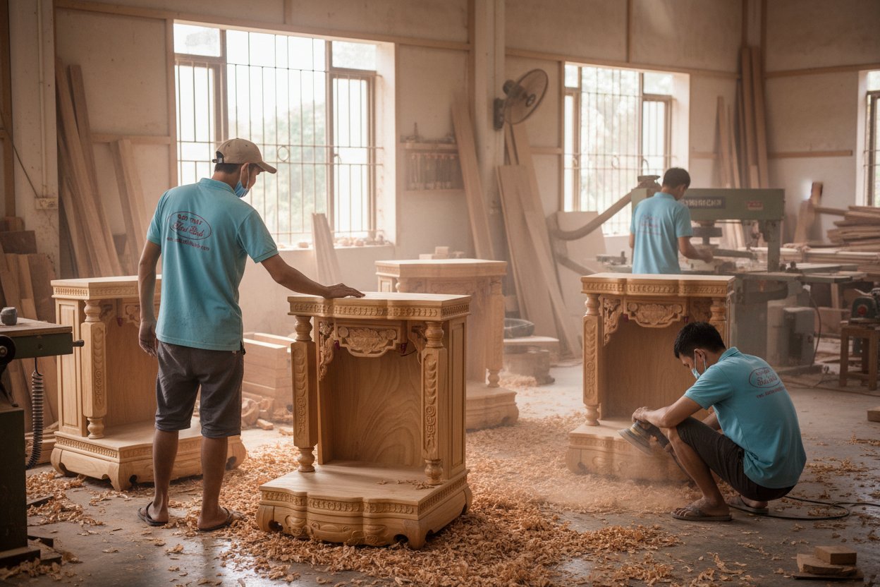 Bàn thờ Thần Tài gỗ Gõ Đỏ 60cm