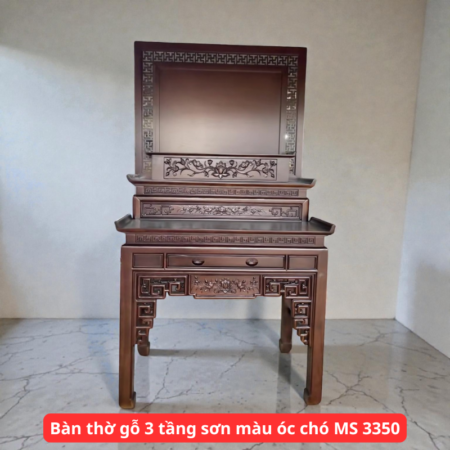 Bàn thờ gỗ 3 tầng sơn màu óc chó sang trọng MS 3350