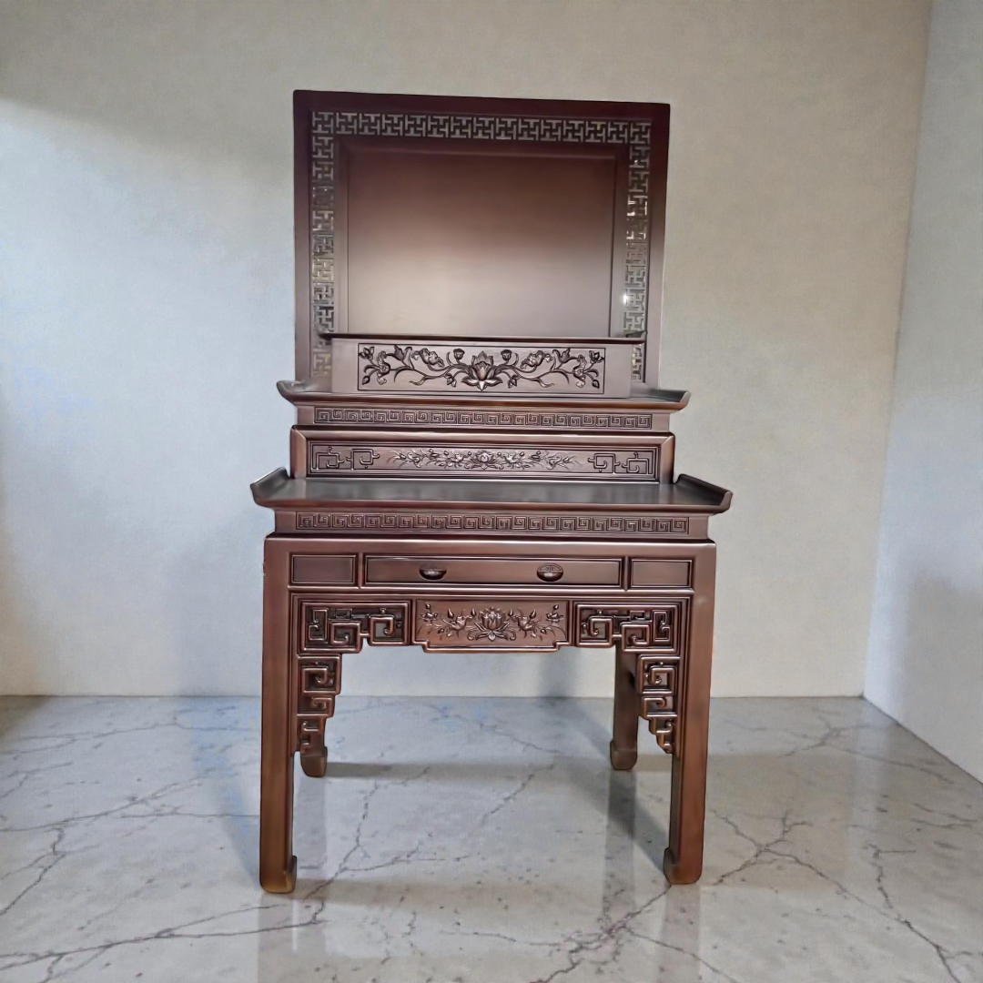 Bàn thờ gỗ 3 tầng sơn màu óc chó