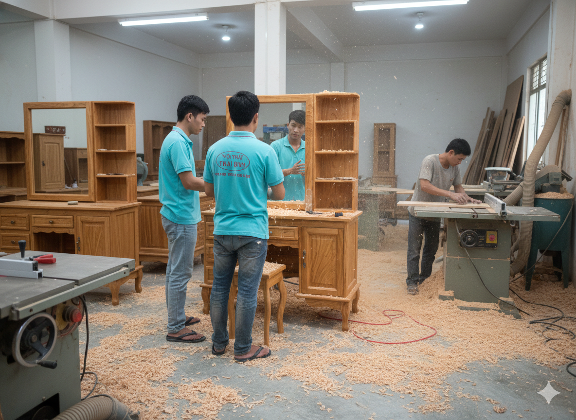 Bàn trang điểm gỗ gõ đỏ