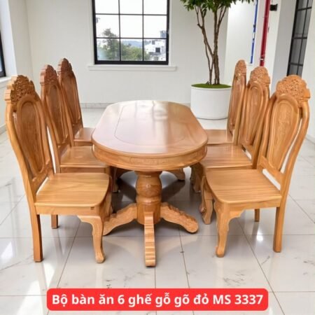 Bộ bàn ăn 6 ghế gỗ gõ đỏ MS 3337