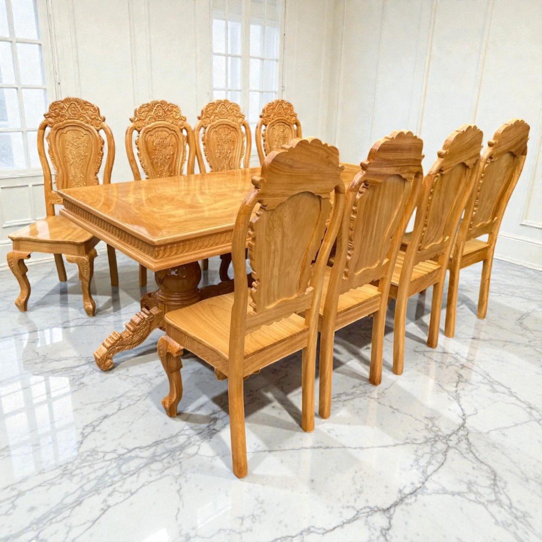 Bộ bàn ăn 8 ghế gỗ gõ đỏ cao cấp