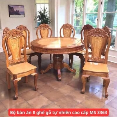 Bộ bàn ăn 8 ghế gỗ tự nhiên cao cấp