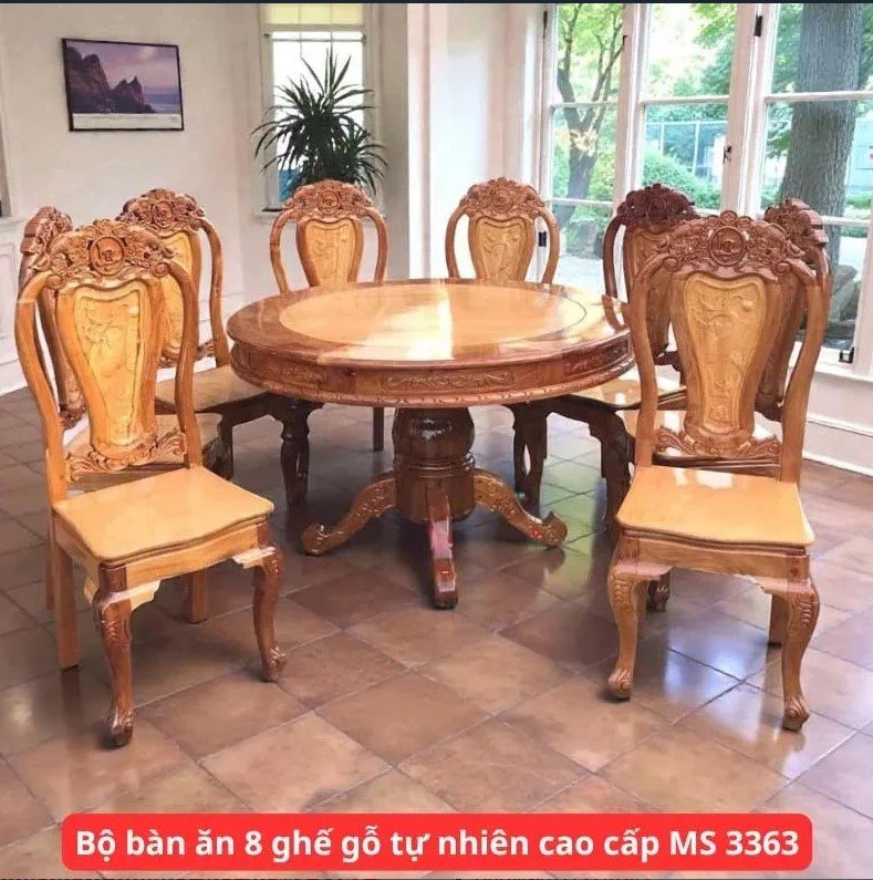 Bộ bàn ăn 8 ghế gỗ tự nhiên cao cấp MS 3363 Bộ bàn ăn 8 ghế gỗ tự nhiên cao cấp