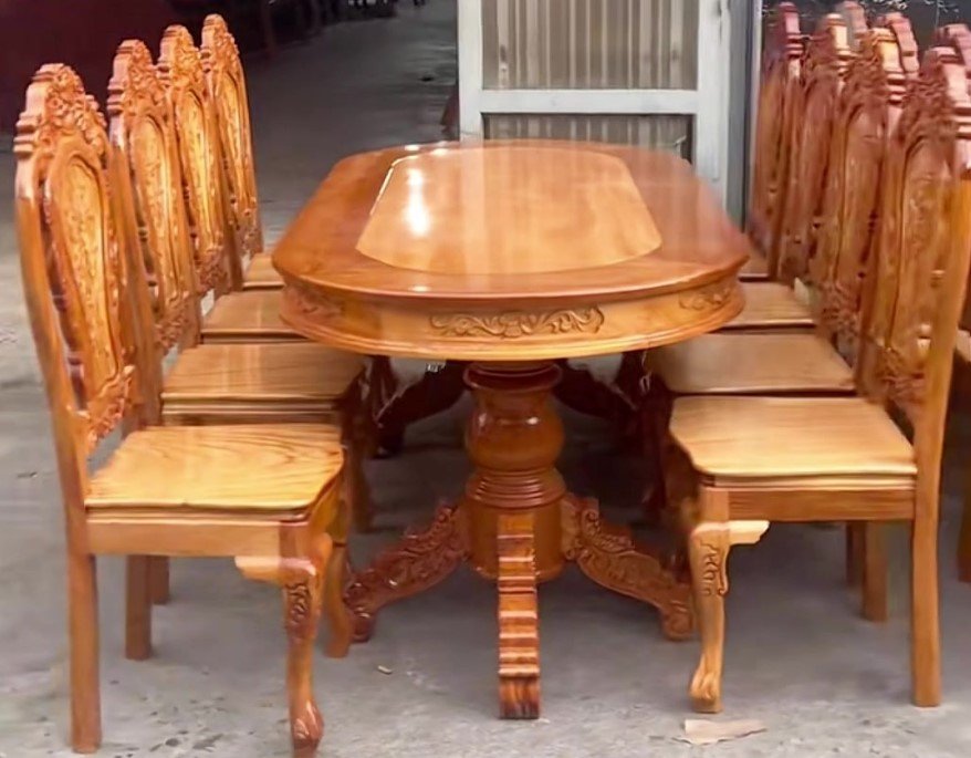 Bàn hột xoài 8 ghế gỗ căm xe gõ MS 3323 8 Bộ bàn ăn 8 ghế