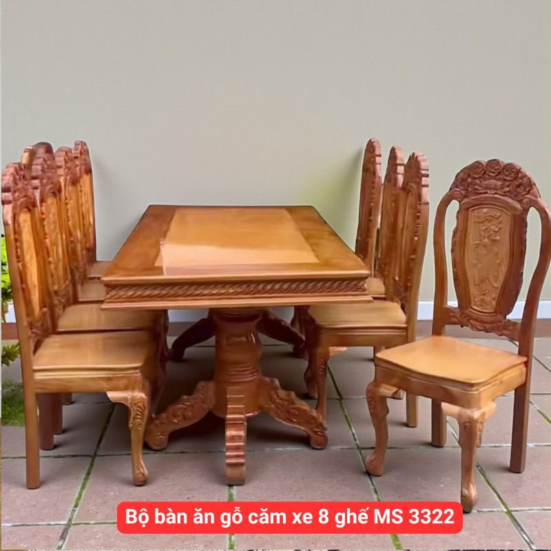 Bộ bàn ăn gỗ căm xe 8 ghế MS 3322 1 Bộ bàn ăn gỗ căm xe 8 ghế