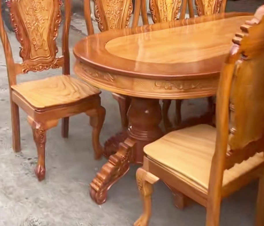 Bàn hột xoài 8 ghế gỗ căm xe gõ MS 3323 5 Bộ bàn ăn gỗ căm xe 8 ghế thiết kế hột xoài sang trọng