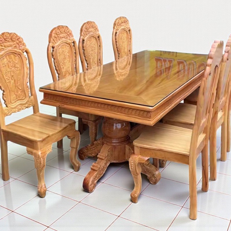 Bộ bàn ăn gỗ gõ đỏ phòng ăn hiện đại