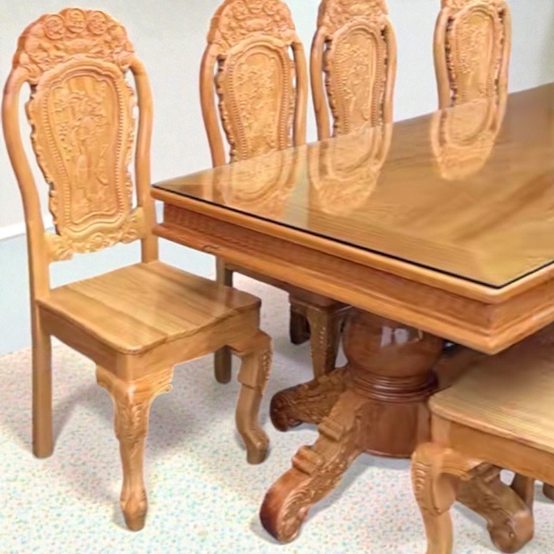 Bộ bàn ăn gỗ gõ đỏ tự nhiên 8 ghế cao cấp