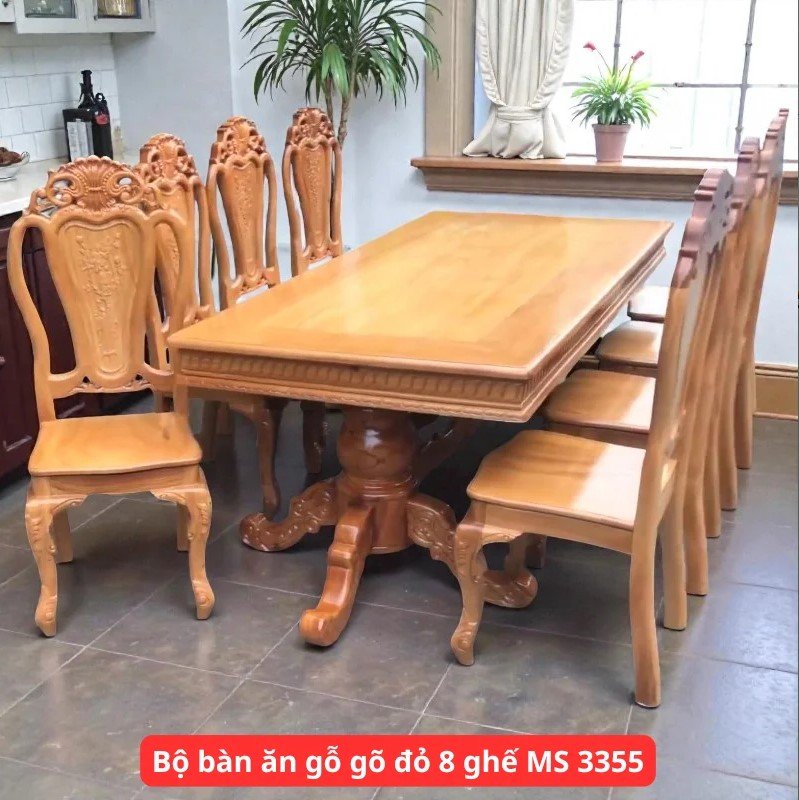 Bộ bàn ăn gỗ gõ đỏ 8 ghế MS 3355 Bộ bàn ăn gỗ gõ đỏ 8 ghế MS 3355