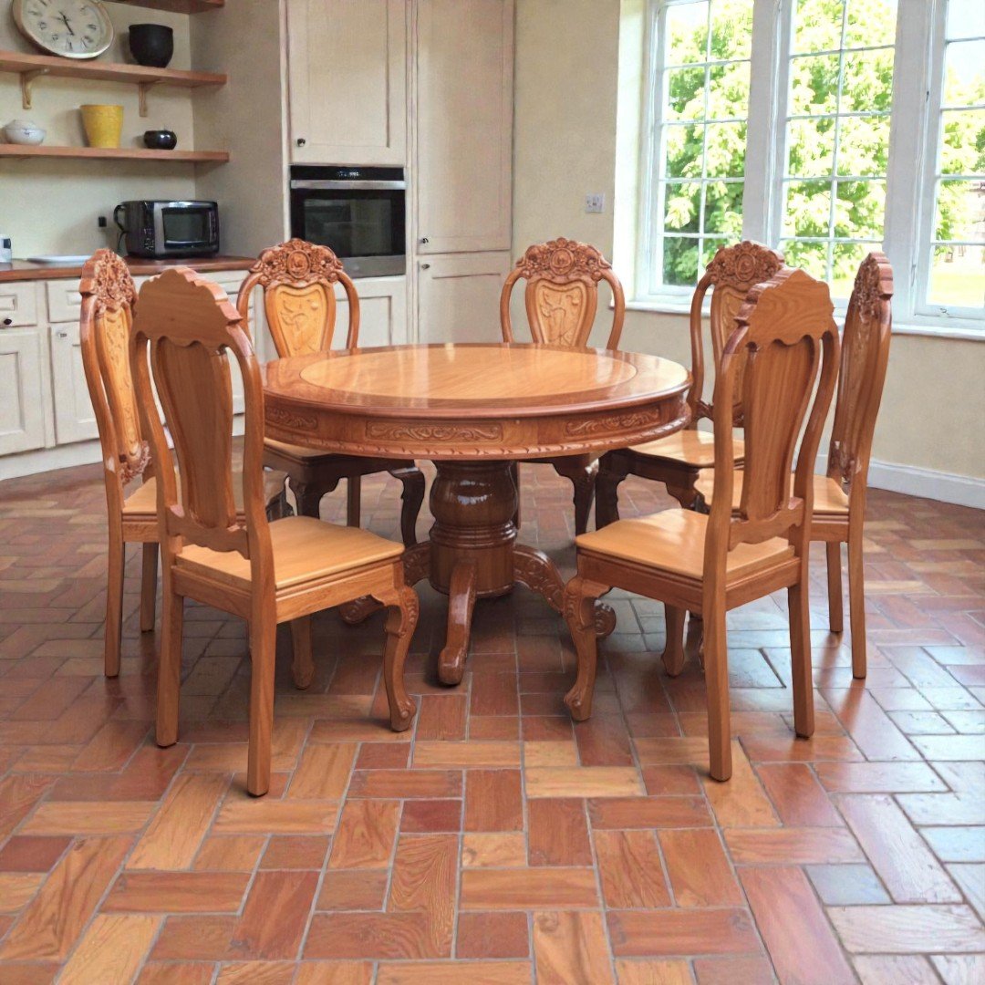 Bộ bàn ăn 8 ghế gỗ tự nhiên cao cấp MS 3363 4 Bộ bàn ăn tròn 8 ghế gỗ căm xe gõ đỏ