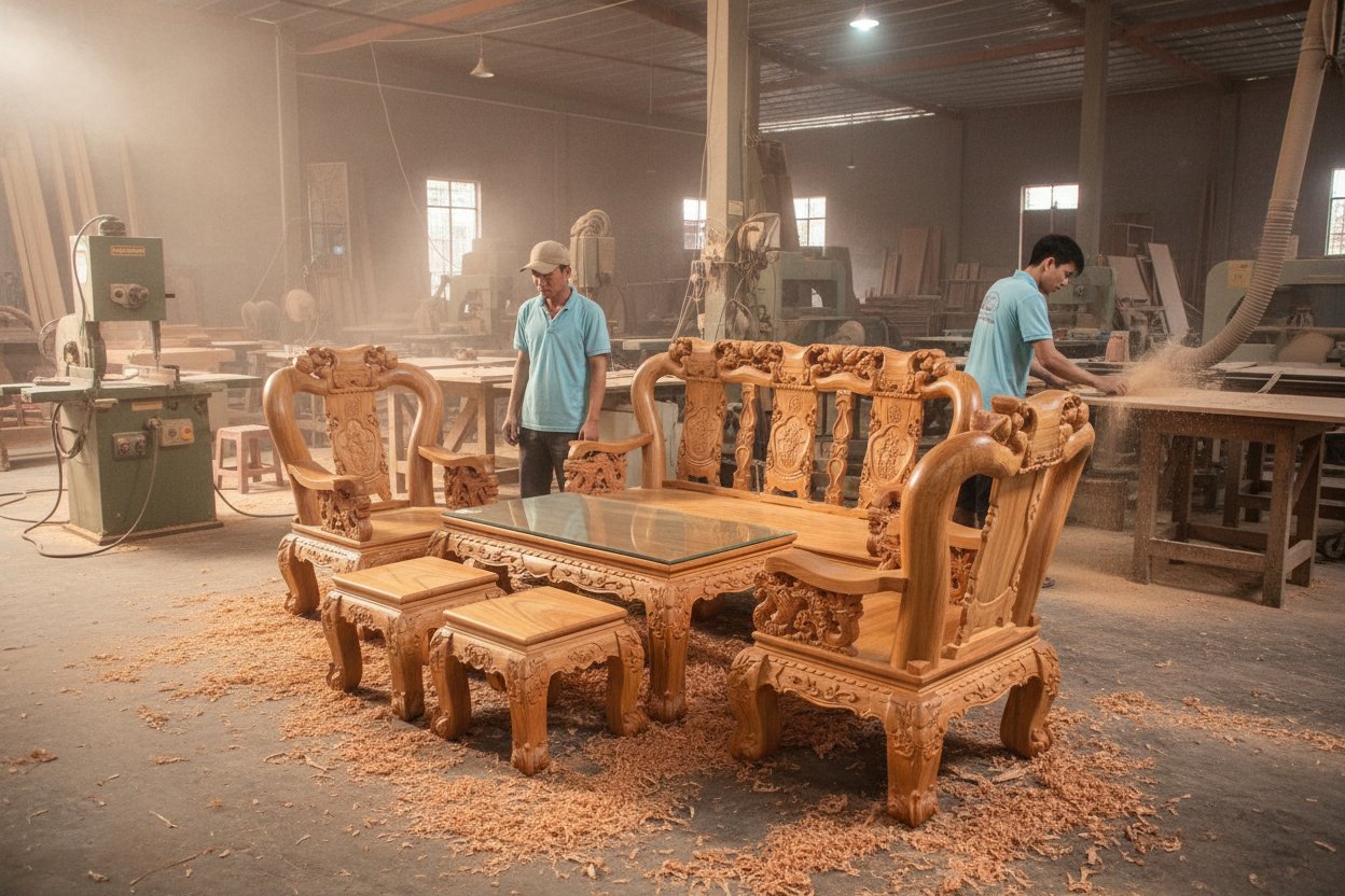 Bộ salon gỗ gõ đỏ 6 món