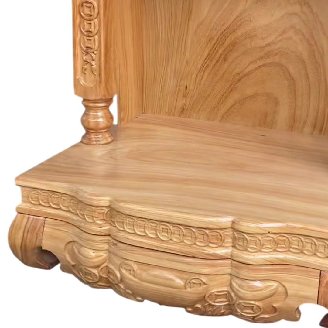 Chi tiết bàn thờ Thần Tài gỗ Gõ Đỏ 60cm chạm khắc đẹp
