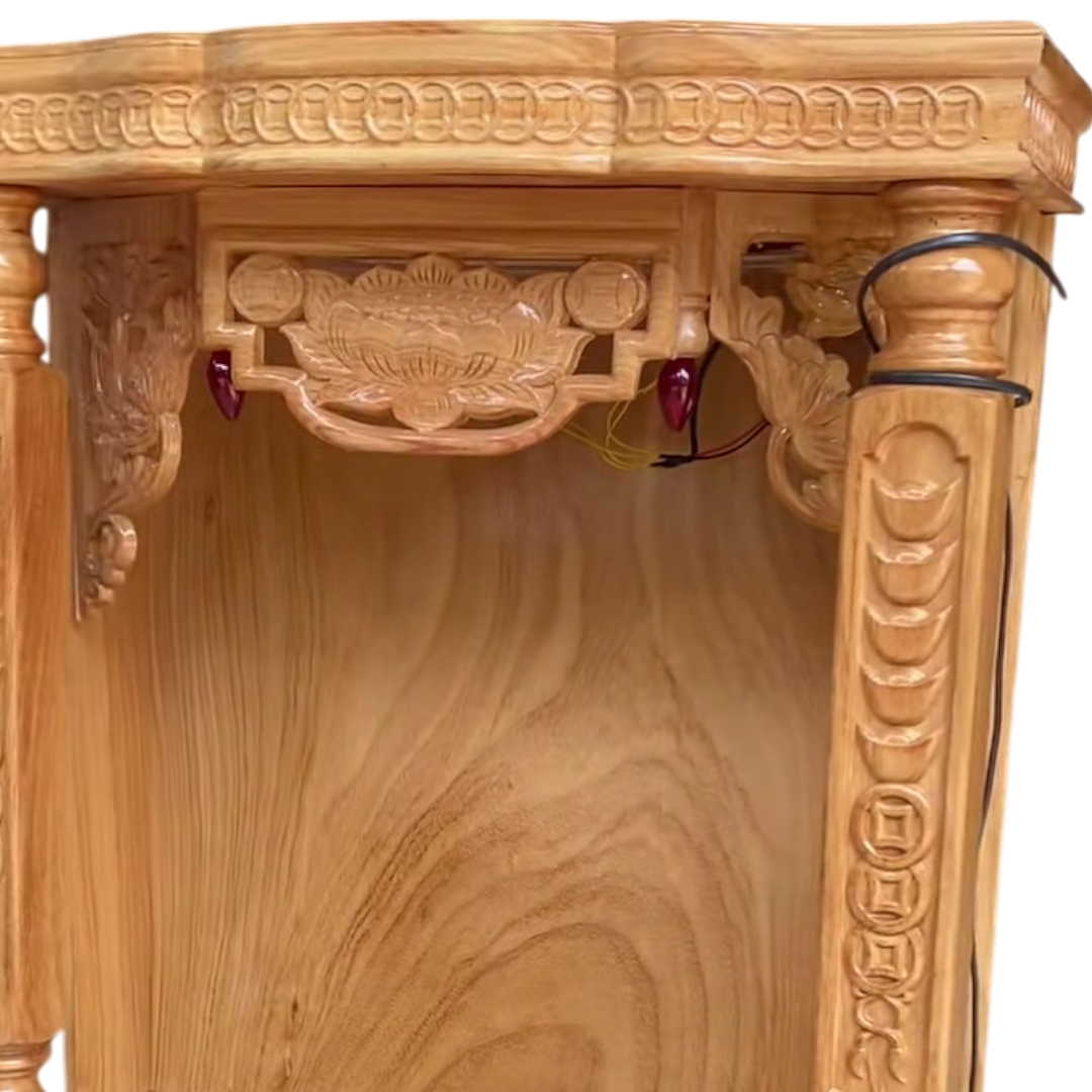 Chi tiết bàn thờ Thần Tài gỗ Gõ Đỏ 60cm thiết kế chuẩn phong thủy
