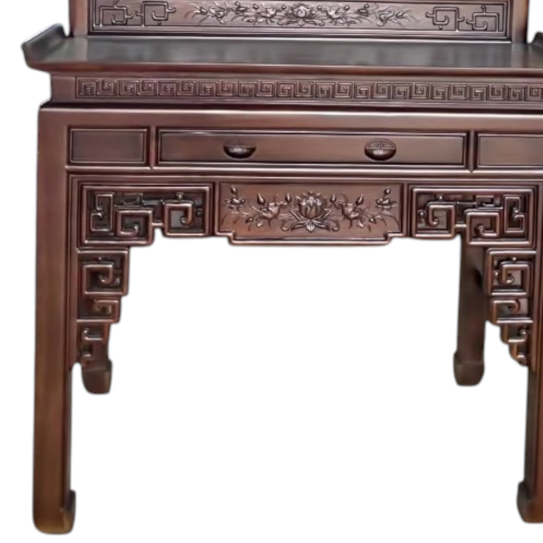 Chi tiết bàn thờ gỗ 3 tầng sơn màu óc chó không gian thờ cúng đẹp