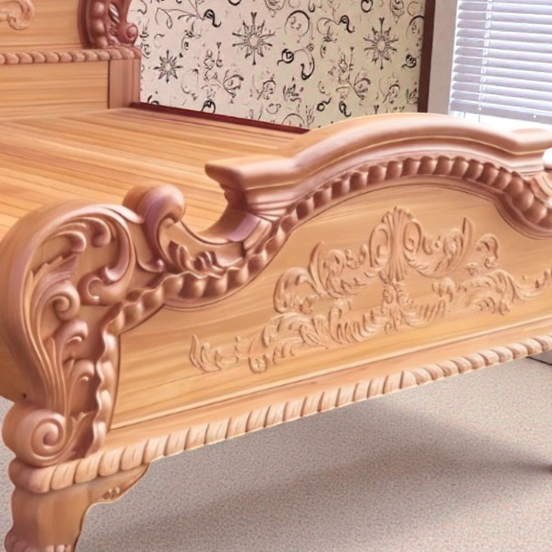 Chi tiết chạm khắc giường ngủ gỗ gõ đỏ hoàng gia tinh xảo