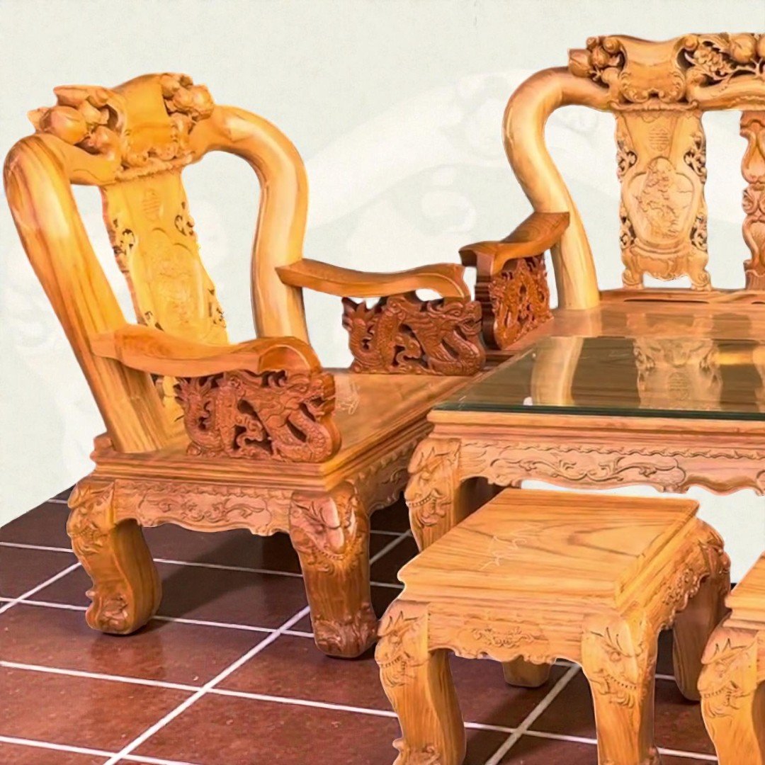 Chi tiết ghế sa lông gỗ gõ đỏ chạm khắc tinh xảo