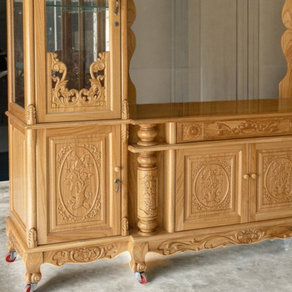 Chi tiết kệ tivi bàn thờ gỗ gõ đỏ tự nhiên cao cấp