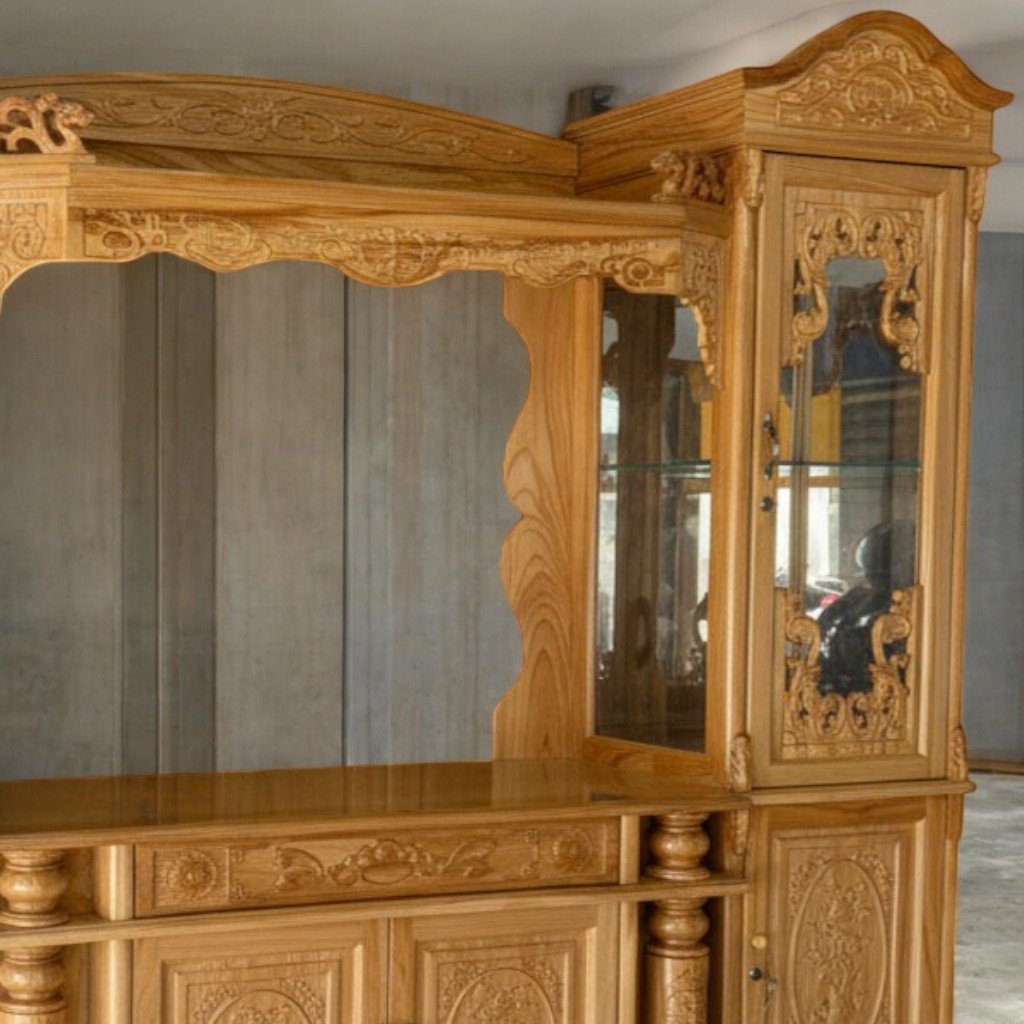 Chi tiết kệ tivi bàn thờ gỗ gõ đỏ tự nhiên cao cấp