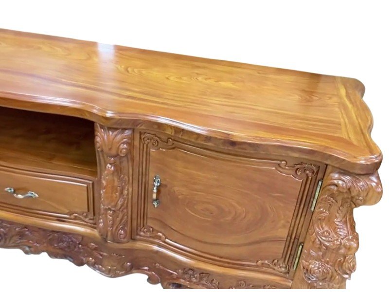 Chi tiết kệ tivi gỗ hương đá hoàng gia kích thước 2m4