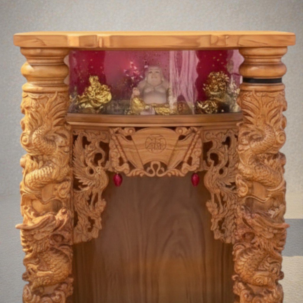 Chi tiết mẫu bàn thờ Thần Tài Ông Địa phong thủy tại Nội Thất Thái Bình