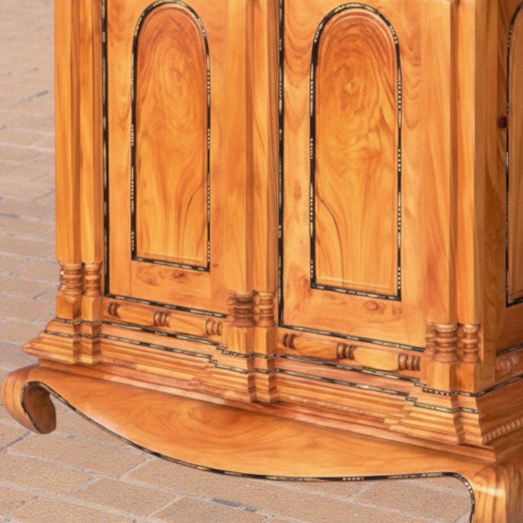 Tủ thờ gỗ gõ đỏ 9 trụ MS 3329 7 Chi tiết tủ thờ gỗ gõ đỏ 9 trụ thiết kế chuẩn phong thủy