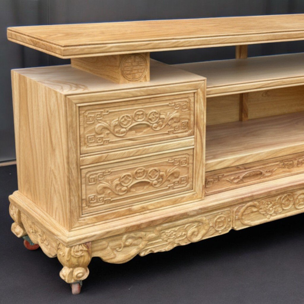 Chi tiết tủ tivi gỗ gõ đỏ tự nhiên kích thước 2m2