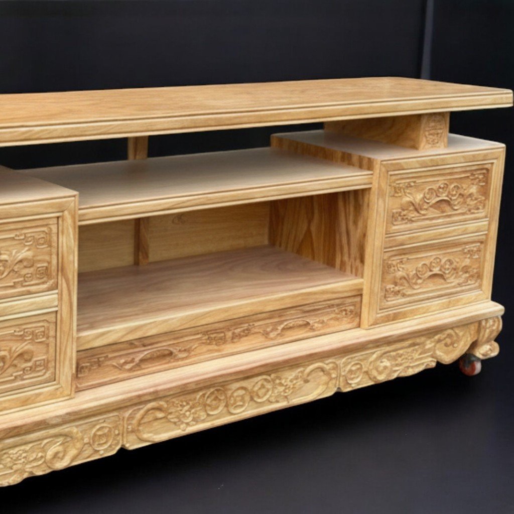 Chi tiết kệ tivi gỗ gõ đỏ tự nhiên