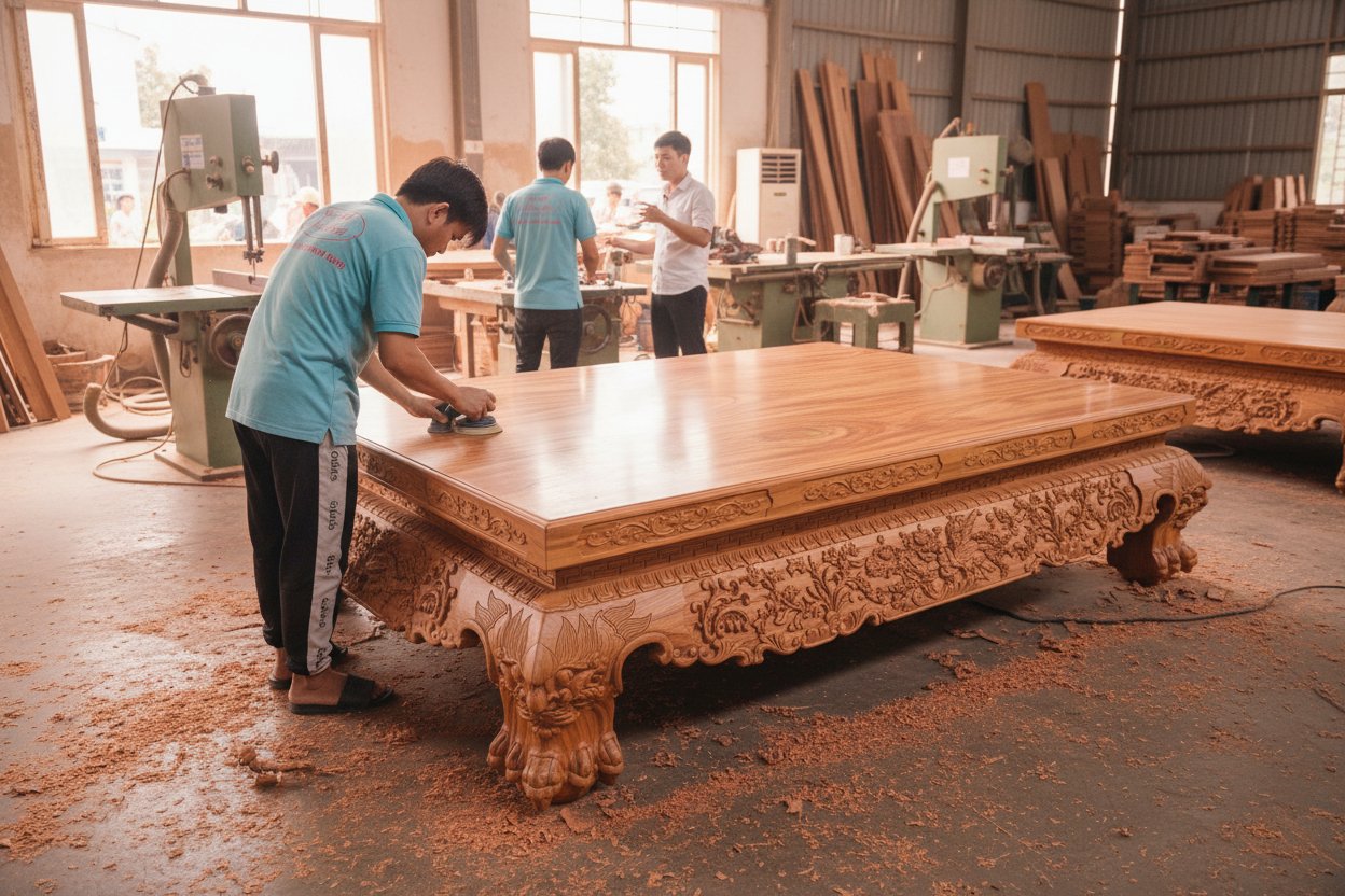 Bộ ván đi văng gỗ gõ đỏ chân quỳ cao cấp MS 3342 11 Đi văng gỗ gõ đỏ chân quỳ cao cấp