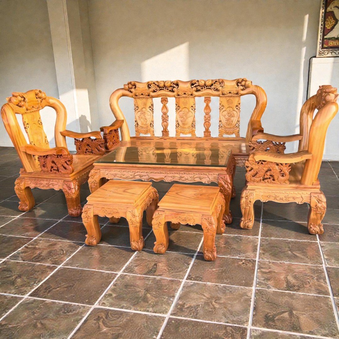 Ghế sa lông gỗ gõ đỏ tự nhiên tay 12 cao cấp