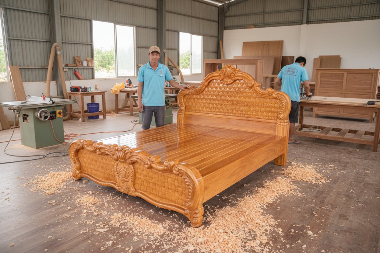 Giường Gỗ Gõ Đỏ