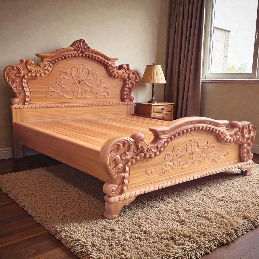 Giường ngủ gỗ gõ đỏ hoàng gia thiết kế sang trọng gỗ tự nhiên