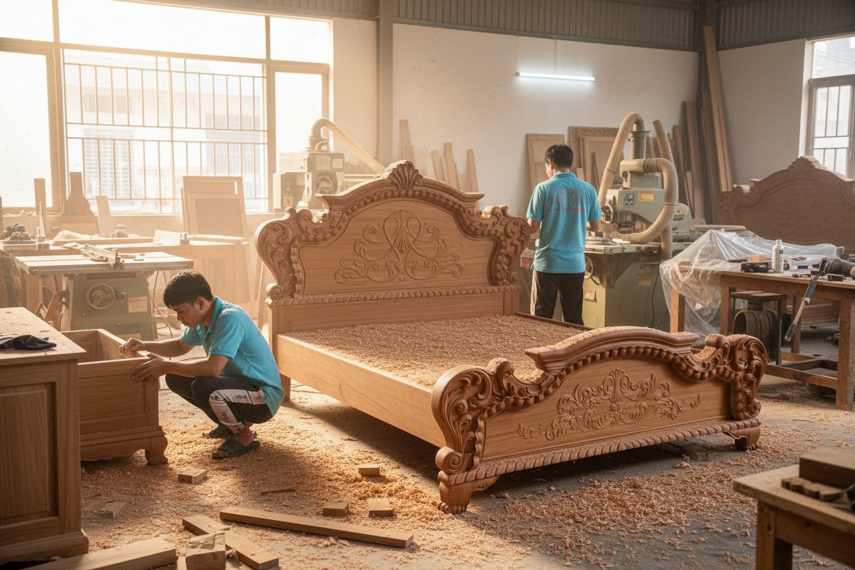 Giường ngủ gỗ gõ đỏ hoàng gia