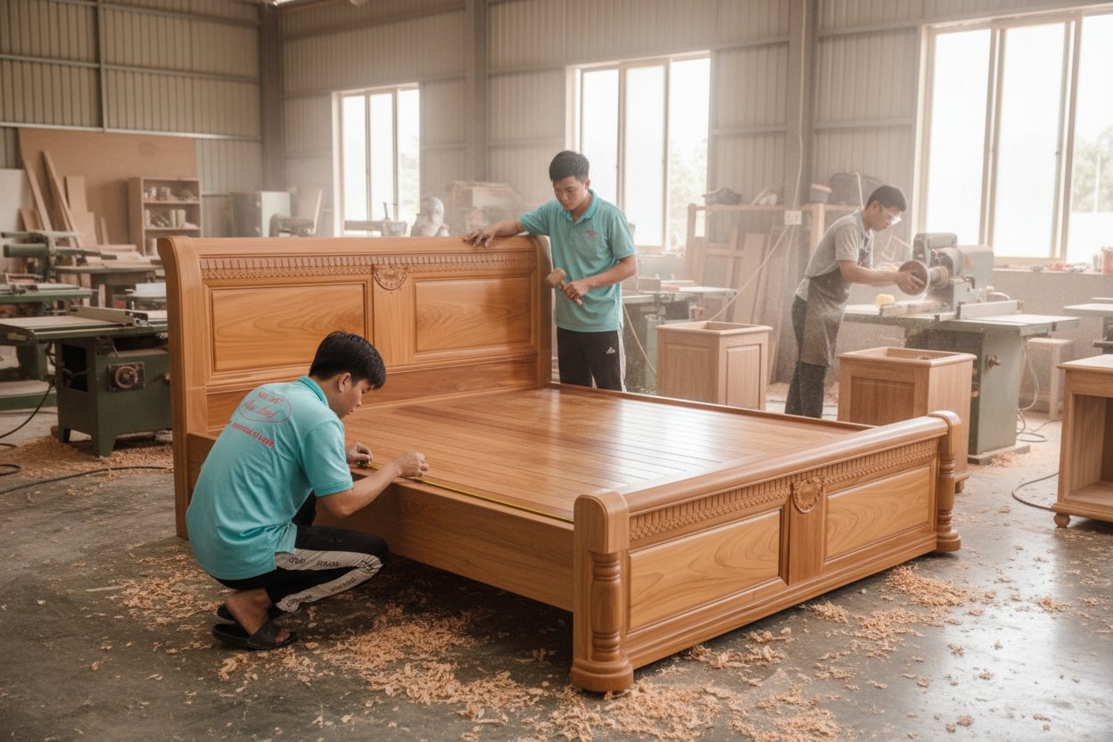 Giường ngủ gỗ gõ đỏ tư nhiên