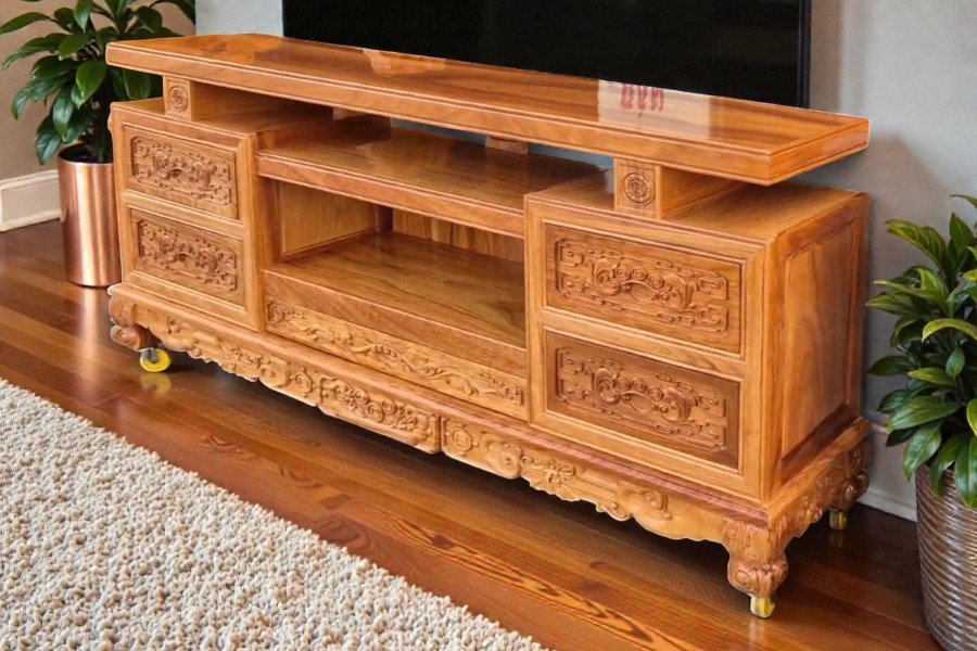 Kệ tivi gỗ gõ đỏ cao cấp gỗ tự nhiên phòng khách
