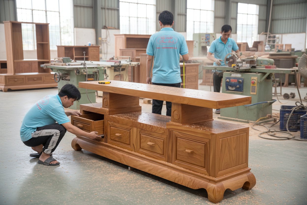 Kệ tivi gỗ gõ đỏ tự nhiên