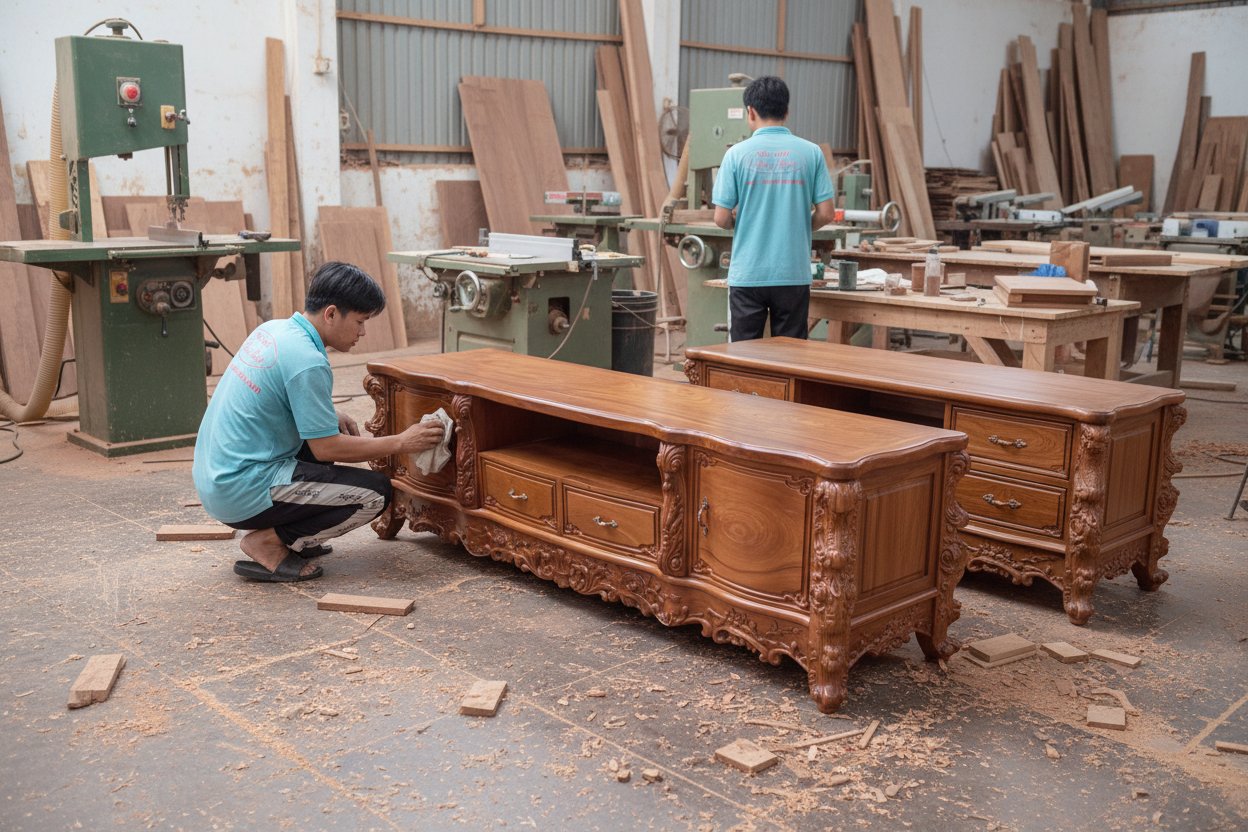 Kệ tivi gỗ hương đá hoàng gia