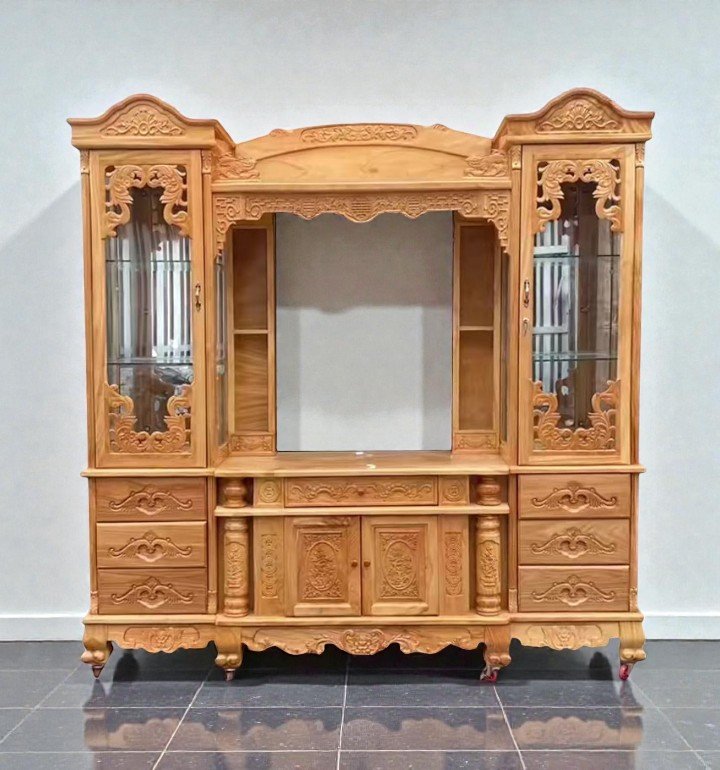 Kệ tivi kết hợp tủ rượu gỗ gõ đỏ MS 3325 4 Kệ tivi kết hợp tủ rượu gỗ gõ đỏ