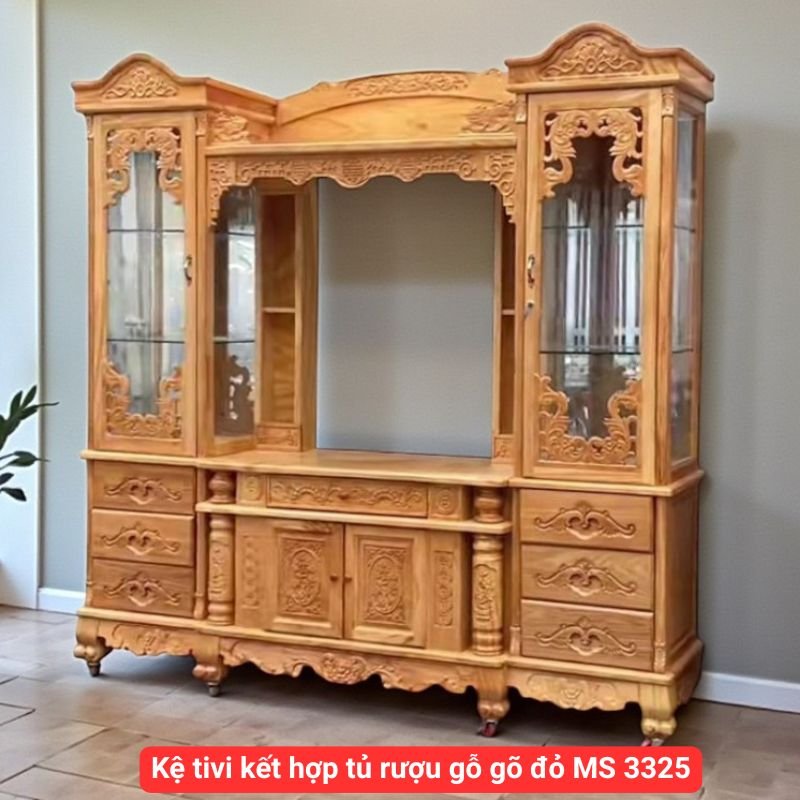 Kệ tivi kết hợp tủ rượu gỗ gõ đỏ MS 3325 1 Kệ tivi kết hợp tủ rượu gỗ gõ đỏ MS 3325