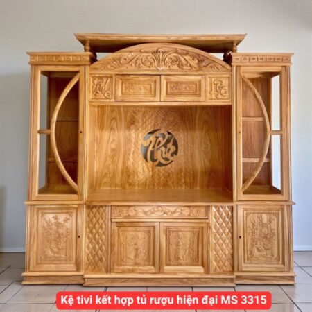 Kệ tivi kết hợp tủ rượu hiện đại gỗ gõ đỏ