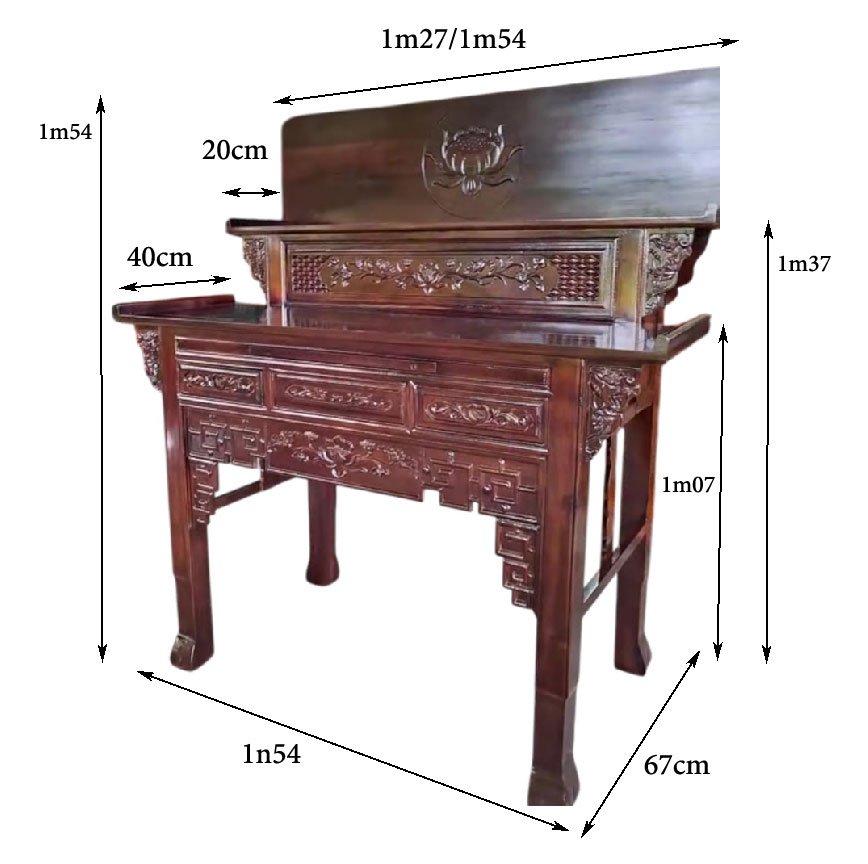 Kích Thước Bàn Thờ Nhị Cấp Gỗ Tràm Chạm Sen