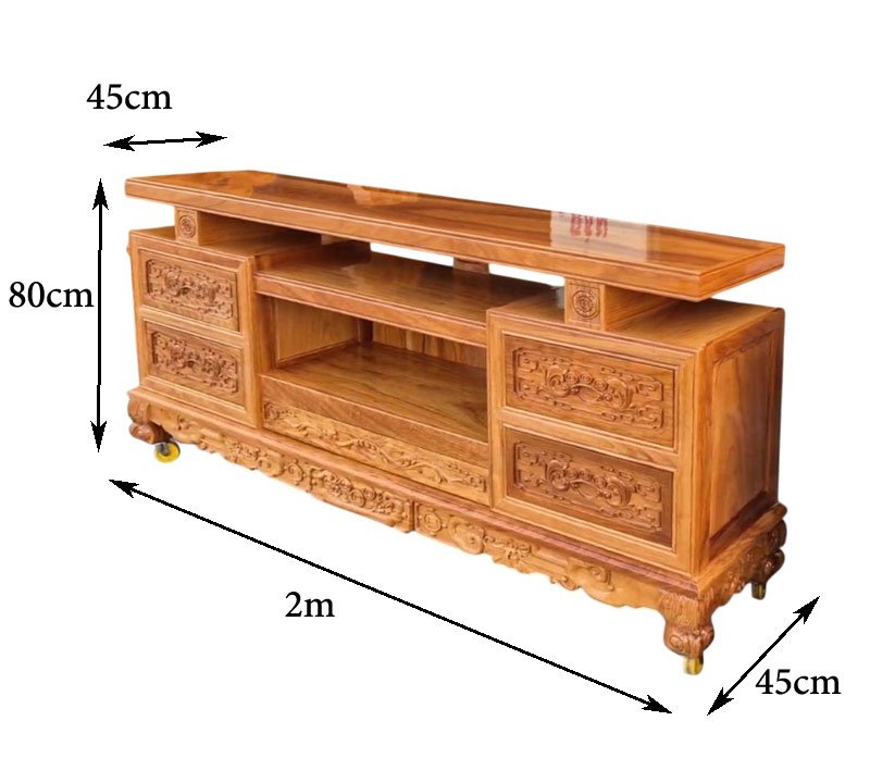 Kích thước kệ tivi gỗ gõ đỏ