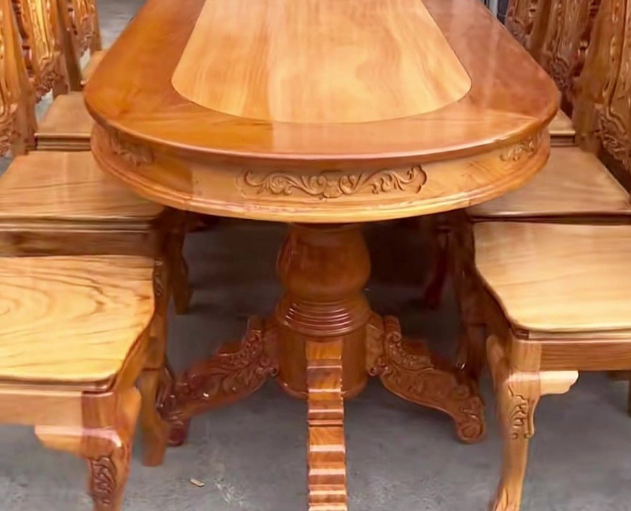 Bàn hột xoài 8 ghế gỗ căm xe gõ MS 3323 6 Mặt bàn gỗ gõ đỏ bộ bàn hột xoài 8 ghế cao cấp