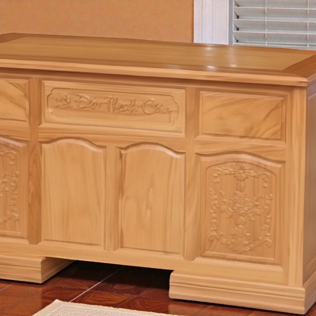 Bàn làm việc gỗ gõ đỏ 1m4 MS 3348 6 Mặt bàn làm việc gỗ gõ đỏ 1m4 vân gỗ đẹp