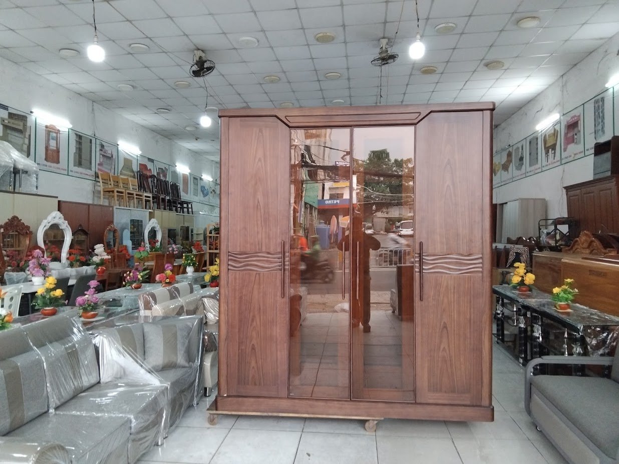 Tủ quần áo gỗ 2 cửa kính gỗ tự nhiên màu óc chó