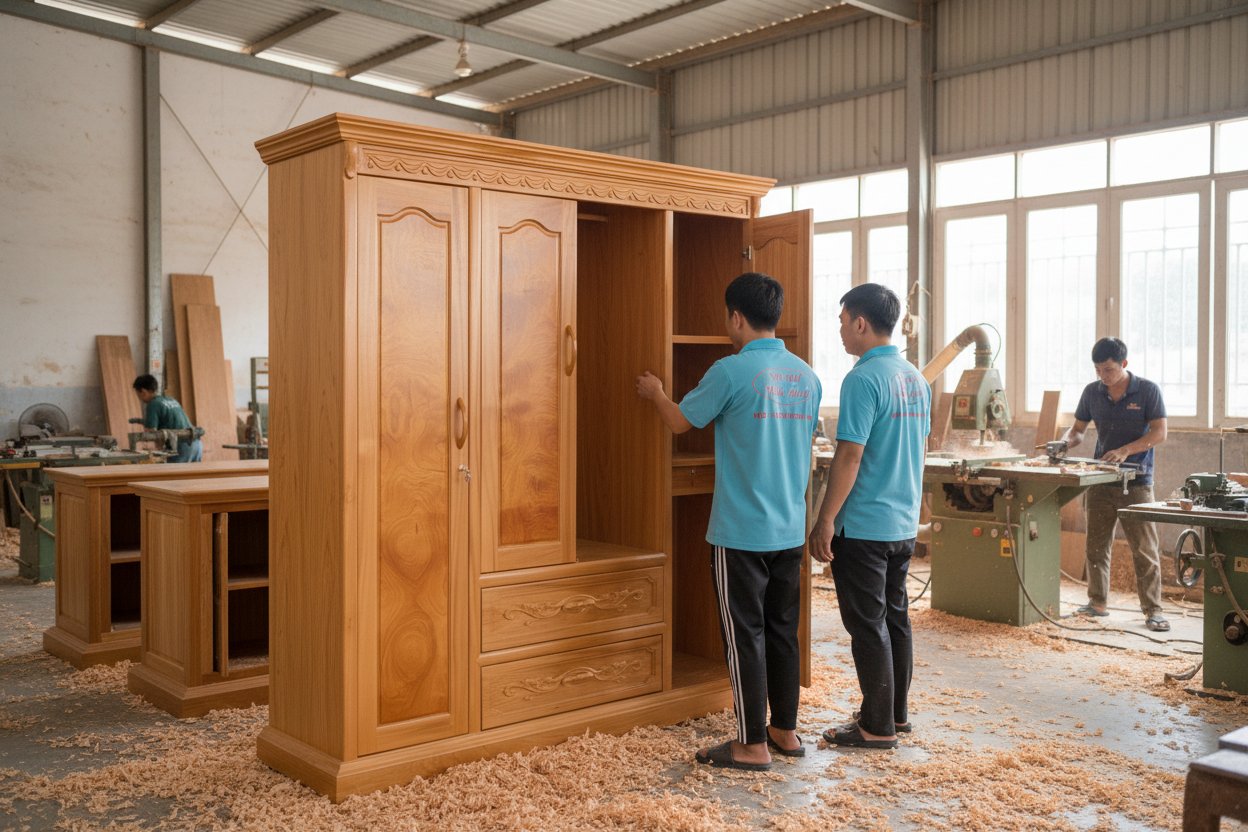 Tủ quần áo gỗ gõ đỏ 1m8