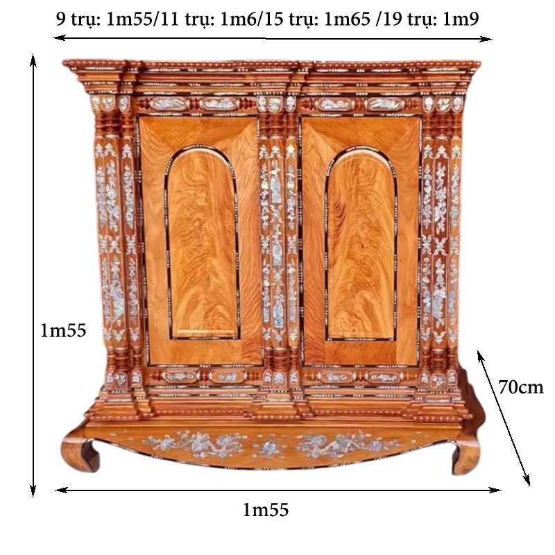 Kích thước tủ thờ gỗ 9 trụ