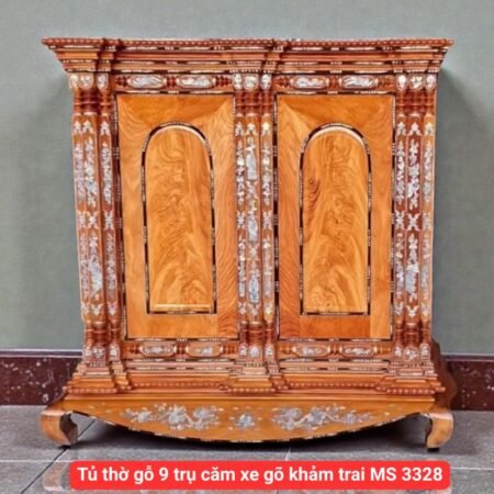 Tủ thờ gỗ 9 trụ căm xe gõ khảm trai MS 3328