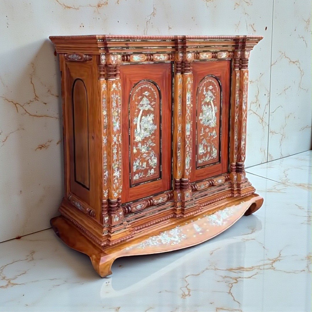 Tủ thờ gỗ căm xe gõ đỏ 9 trụ khảm xà cừ MS 3332 6 Tủ thờ gỗ căm xe gõ đỏ 9 trụ